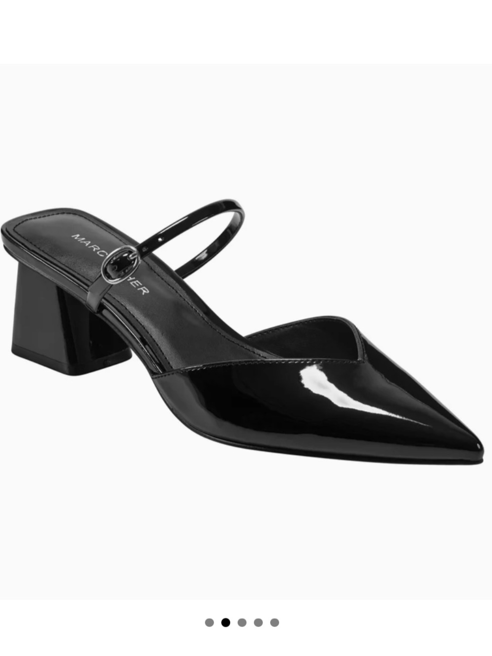Marc Fisher Lakey Black Patent Pointed Toe Slingback with Block Heel